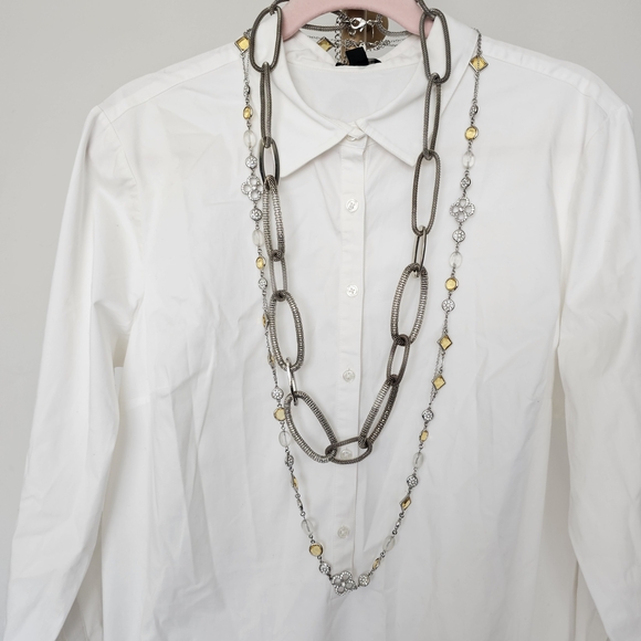 Ann Taylor White Collared Shirt Dress w/Orange HemlinCotton Blend Career Casual - Picture 7 of 15